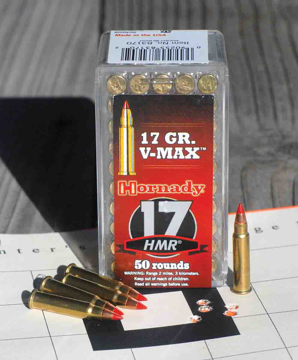 The original load introduced for the .17 HMR was the Hornady 17-grain V-MAX load. It is still in production today.